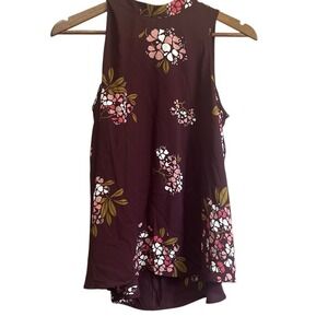 LOFT Outlet Floral Sleeveless Blouse Top Plum Pink White‎ Casual Career
